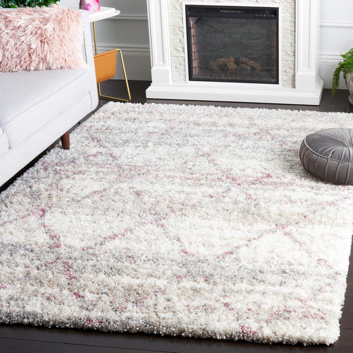 image:imageSAFAVIEH Area Rug 8x10 Fontana Shag Collection Large Grey amp Ivory Modern Design NonShedding amp Easy Cleaning Ultra Plush Thick Pile Ideal for Living Room Bedroom Dining Space FNT886FPinkIvory