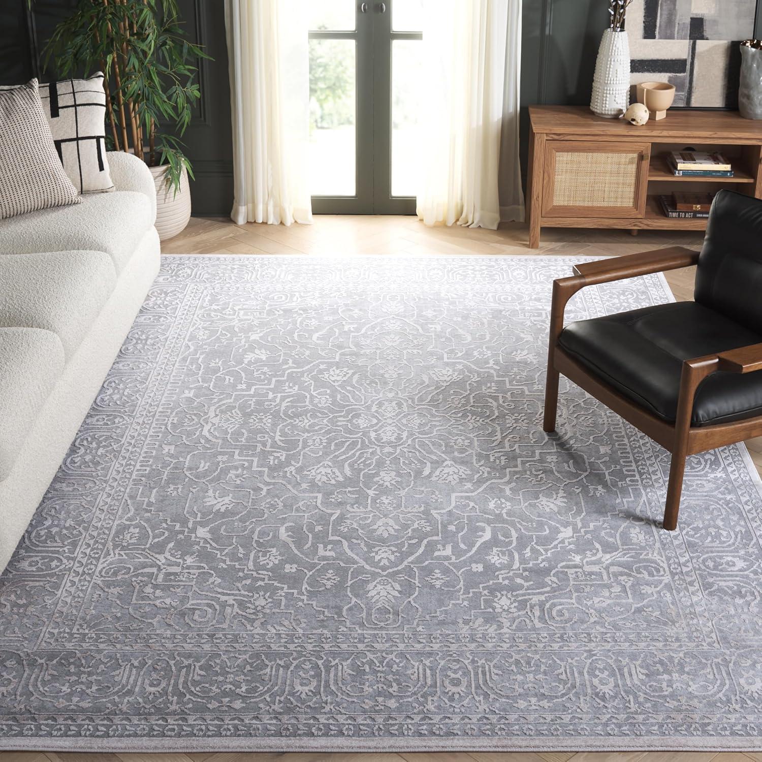 image:imageSAFAVIEH Area Rug 8x10 Reflection Collection Large Light Grey amp Cream NonShedding amp Easy Cleaning Ideal for Living Room Bedroom Dining Space RFT670CLight GreyCream