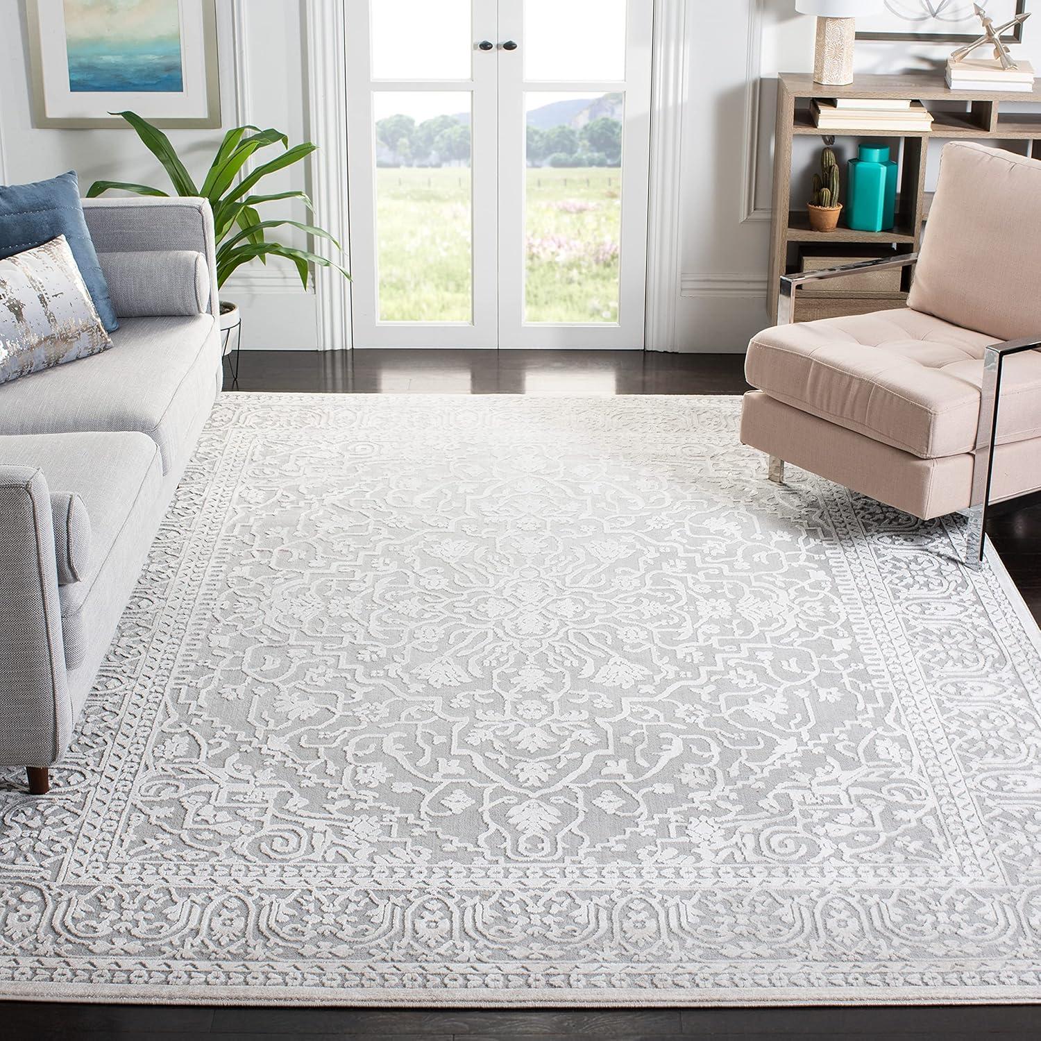 image:imageSAFAVIEH Area Rug 8x10 Reflection Collection Large Light Grey amp Cream NonShedding amp Easy Cleaning Ideal for Living Room Bedroom Dining Space RFT670CLight GreyCream