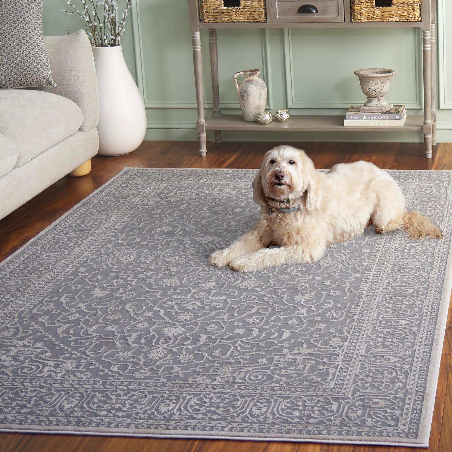 image:imageSAFAVIEH Area Rug 8x10 Reflection Collection Large Light Grey amp Cream NonShedding amp Easy Cleaning Ideal for Living Room Bedroom Dining Space RFT670CLight GreyCream