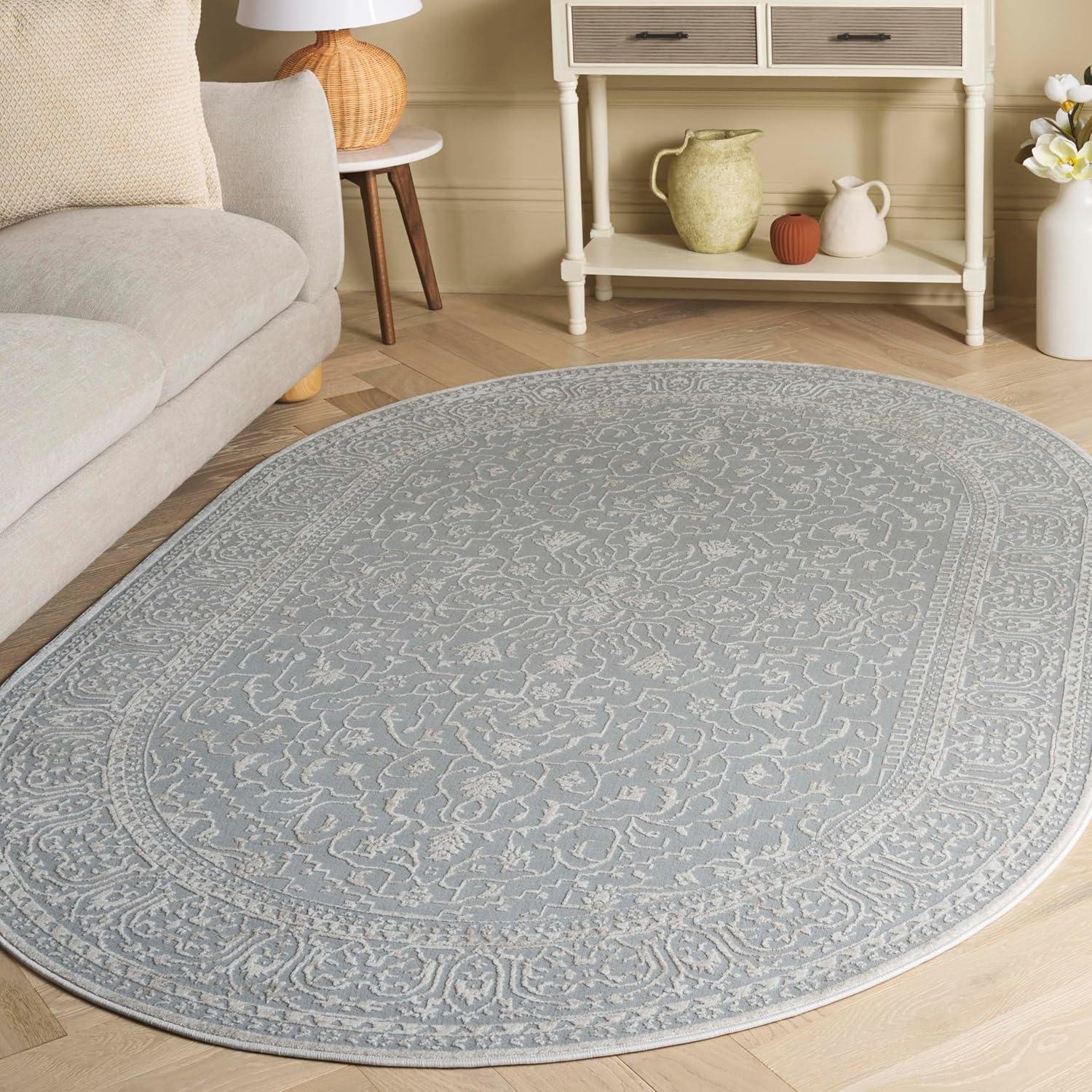 image:imageSAFAVIEH Area Rug 8x10 Reflection Collection Large Light Grey amp Cream NonShedding amp Easy Cleaning Ideal for Living Room Bedroom Dining Space RFT670CLight GreyCream