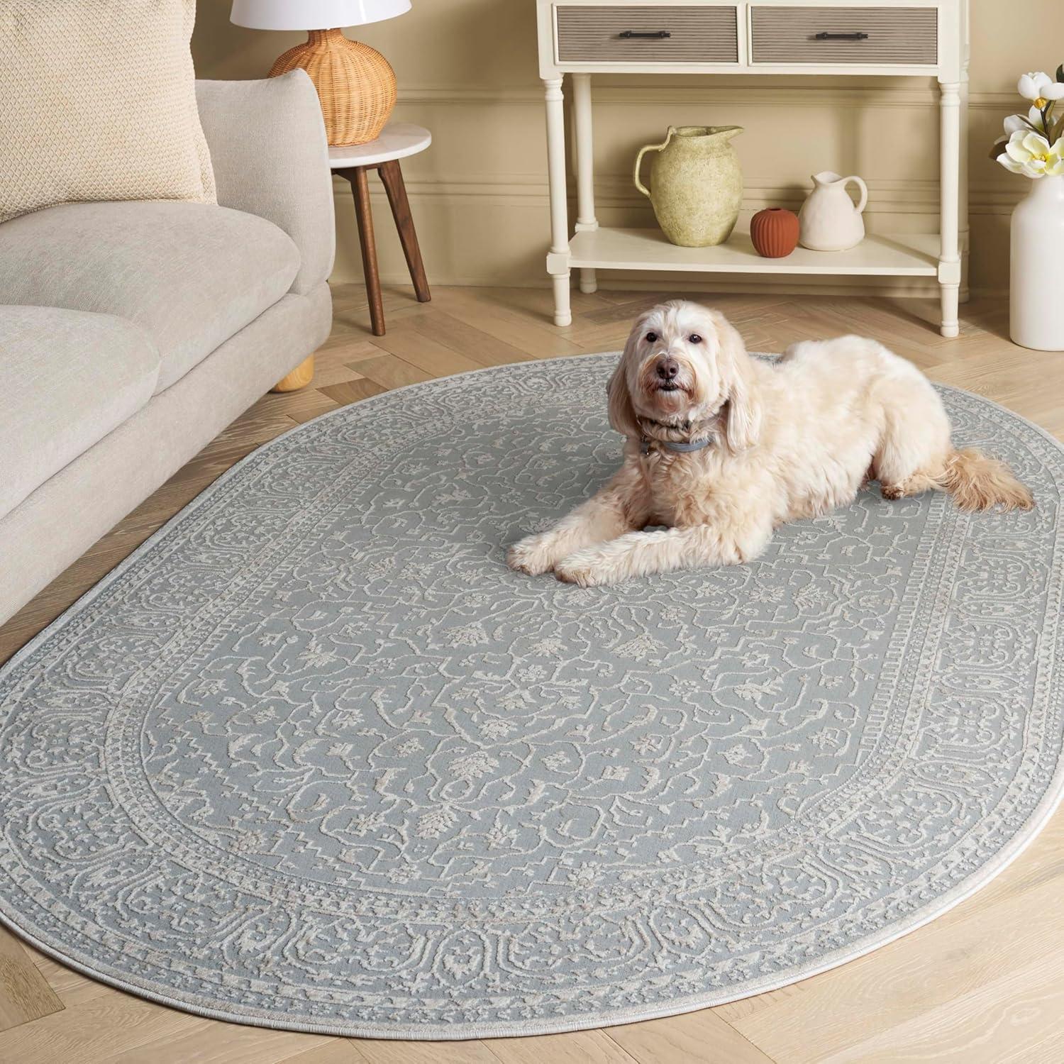image:imageSAFAVIEH Area Rug 8x10 Reflection Collection Large Light Grey amp Cream NonShedding amp Easy Cleaning Ideal for Living Room Bedroom Dining Space RFT670CLight GreyCream