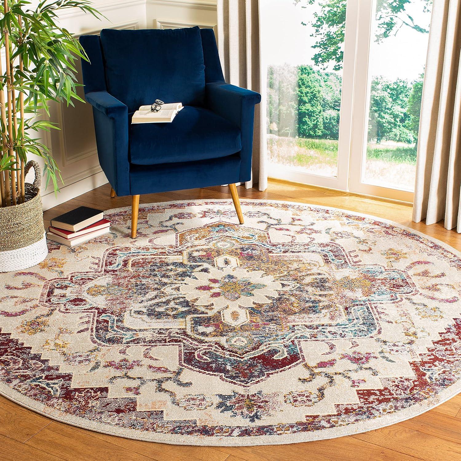 image:imageSAFAVIEH Crystal Collection Area Rug 8 x 10 Teal amp Rose Medallion Distressed Design NonShedding amp Easy Care Ideal for High Traffic Areas in Living Room Bedroom CRS501TLight BlueBurgundy
