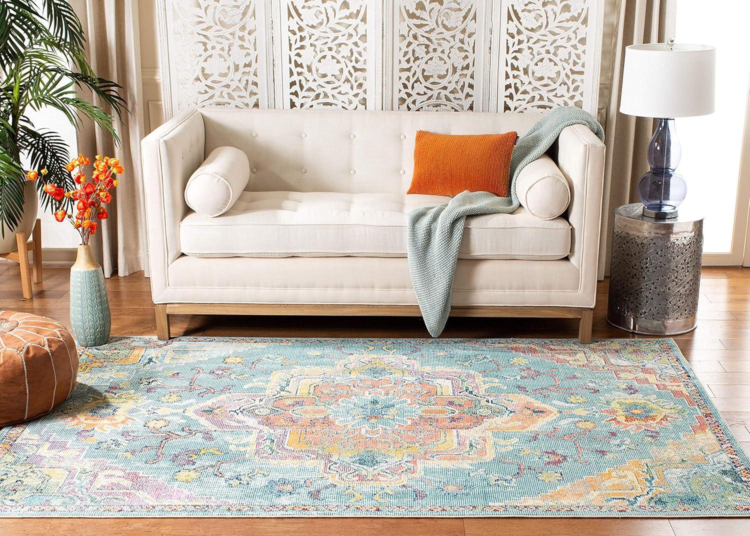 image:imageSAFAVIEH Crystal Collection Area Rug 8 x 10 Teal amp Rose Medallion Distressed Design NonShedding amp Easy Care Ideal for High Traffic Areas in Living Room Bedroom CRS501TTealOrange