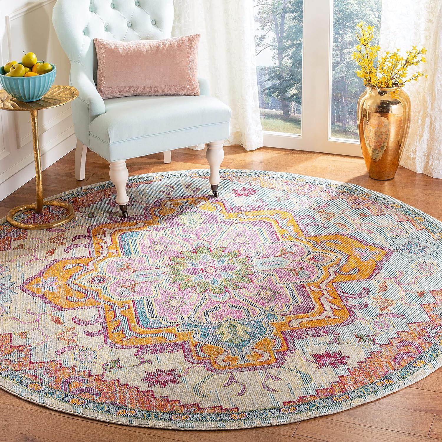 image:imageSAFAVIEH Crystal Collection Area Rug 8 x 10 Teal amp Rose Medallion Distressed Design NonShedding amp Easy Care Ideal for High Traffic Areas in Living Room Bedroom CRS501TLight BlueFuchsia