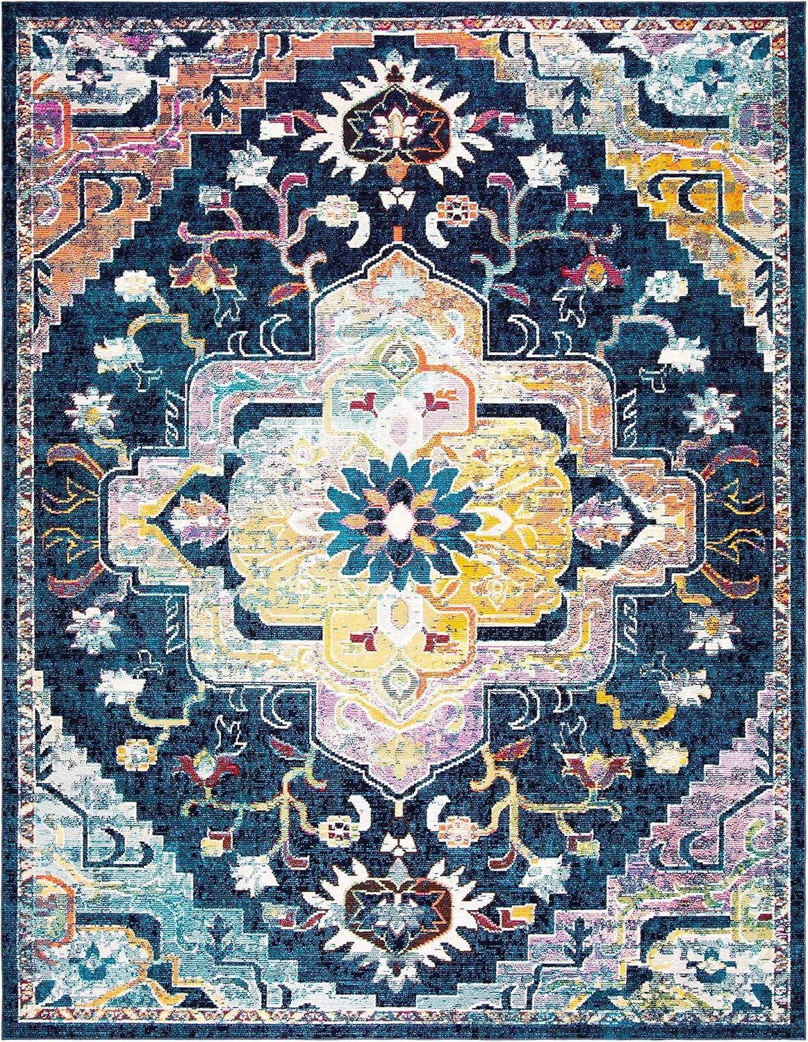 image:imageSAFAVIEH Crystal Collection Area Rug 8 x 10 Teal amp Rose Medallion Distressed Design NonShedding amp Easy Care Ideal for High Traffic Areas in Living Room Bedroom CRS501TNavyFuchsia