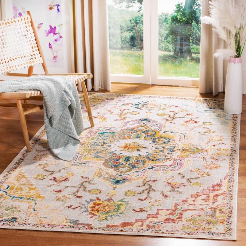 image:imageSAFAVIEH Crystal Collection Area Rug 8 x 10 Teal amp Rose Medallion Distressed Design NonShedding amp Easy Care Ideal for High Traffic Areas in Living Room Bedroom CRS501TLight BlueGrey