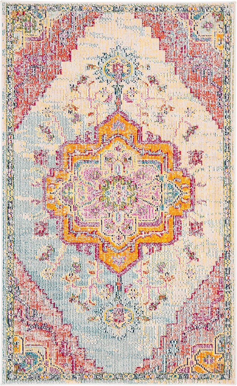 image:imageSAFAVIEH Crystal Collection Area Rug 8 x 10 Teal amp Rose Medallion Distressed Design NonShedding amp Easy Care Ideal for High Traffic Areas in Living Room Bedroom CRS501TLight BlueFuchsia