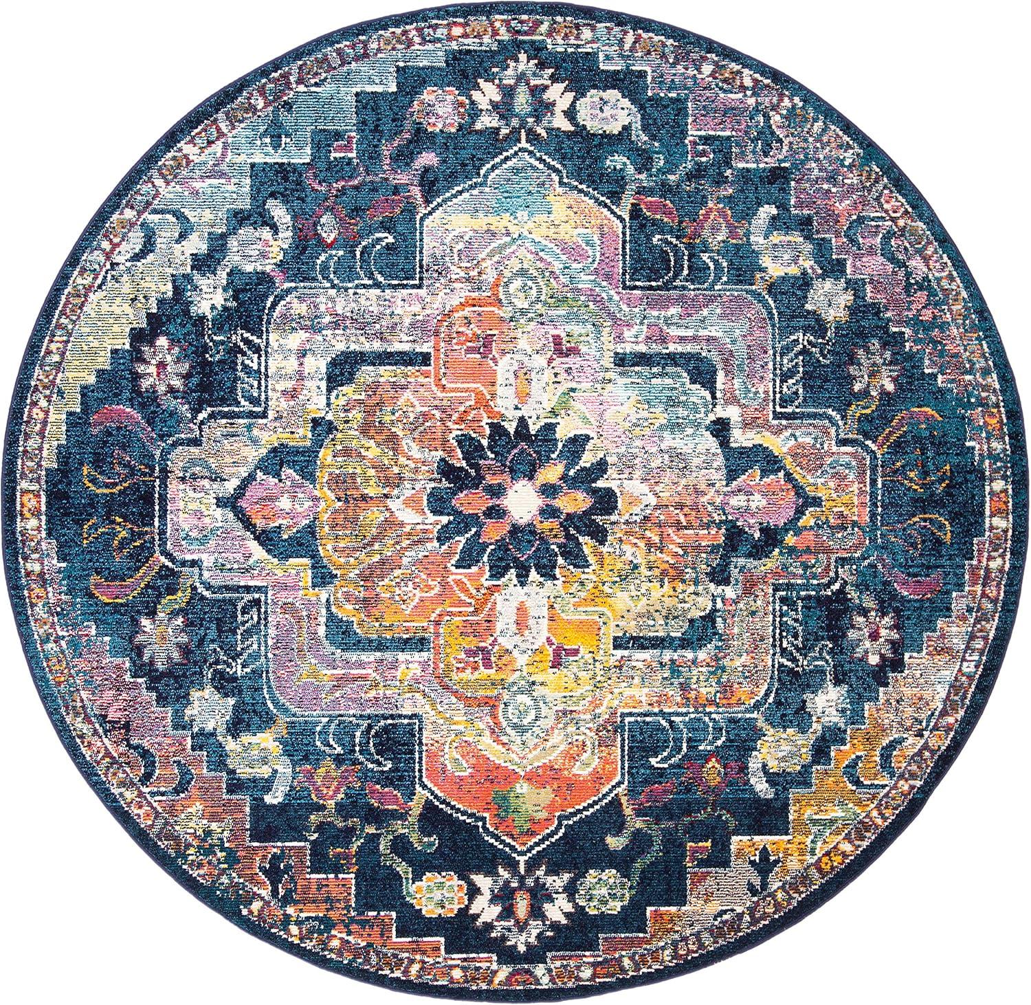image:imageSAFAVIEH Crystal Collection Area Rug 8 x 10 Teal amp Rose Medallion Distressed Design NonShedding amp Easy Care Ideal for High Traffic Areas in Living Room Bedroom CRS501TNavyFuchsia