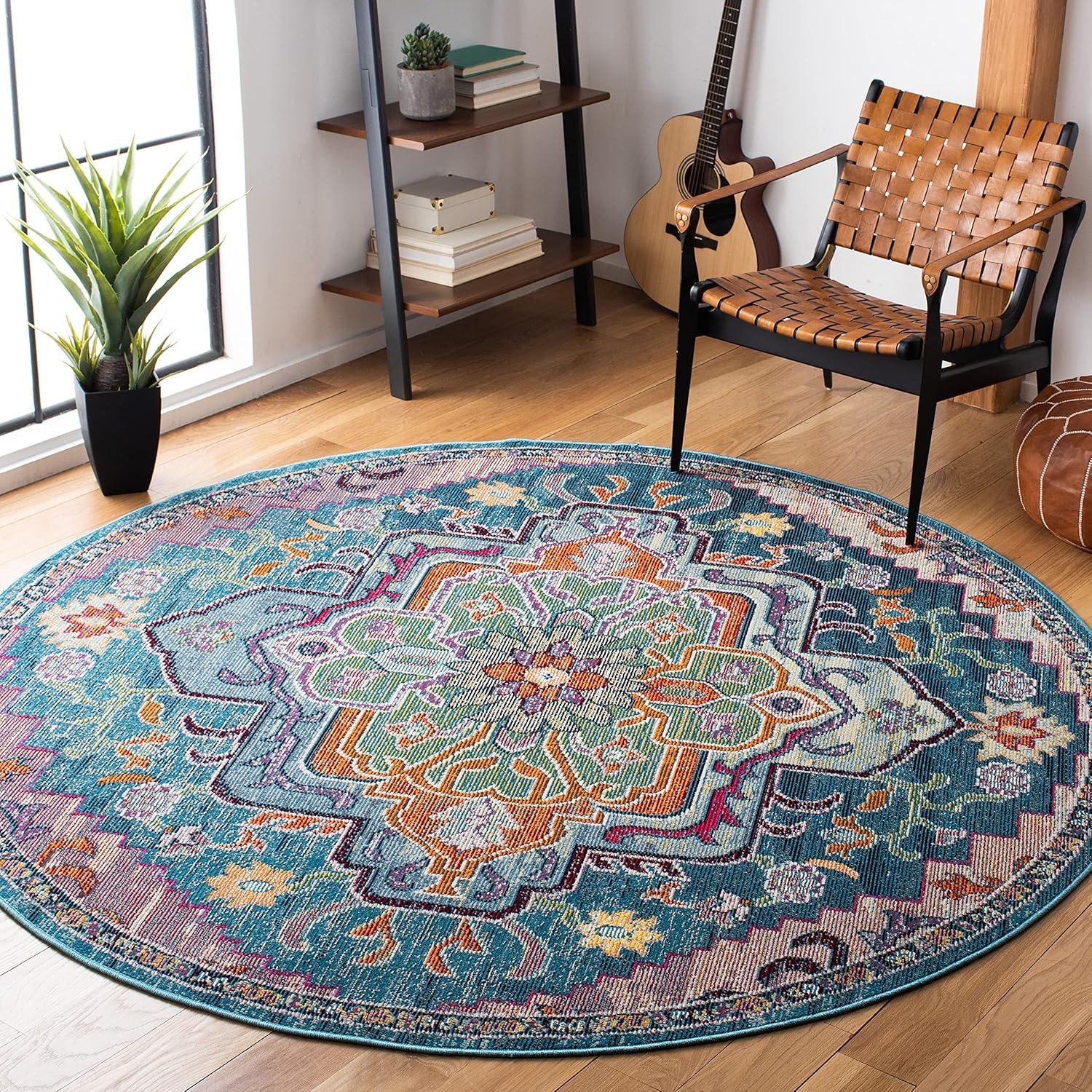 image:imageSAFAVIEH Crystal Collection Area Rug 8 x 10 Teal amp Rose Medallion Distressed Design NonShedding amp Easy Care Ideal for High Traffic Areas in Living Room Bedroom CRS501TTealRose