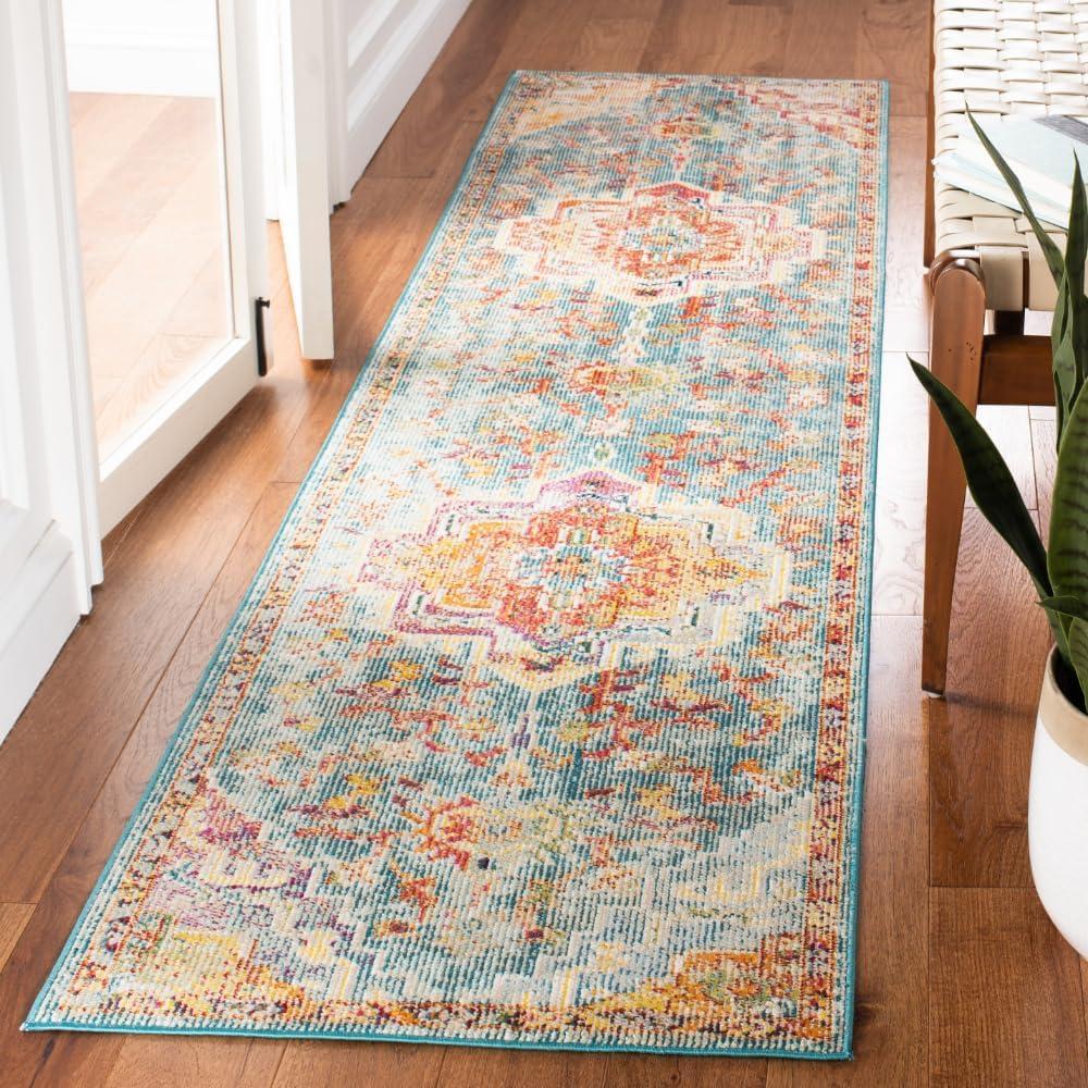 image:imageSAFAVIEH Crystal Collection Area Rug 8 x 10 Teal amp Rose Medallion Distressed Design NonShedding amp Easy Care Ideal for High Traffic Areas in Living Room Bedroom CRS501TOrangeTeal
