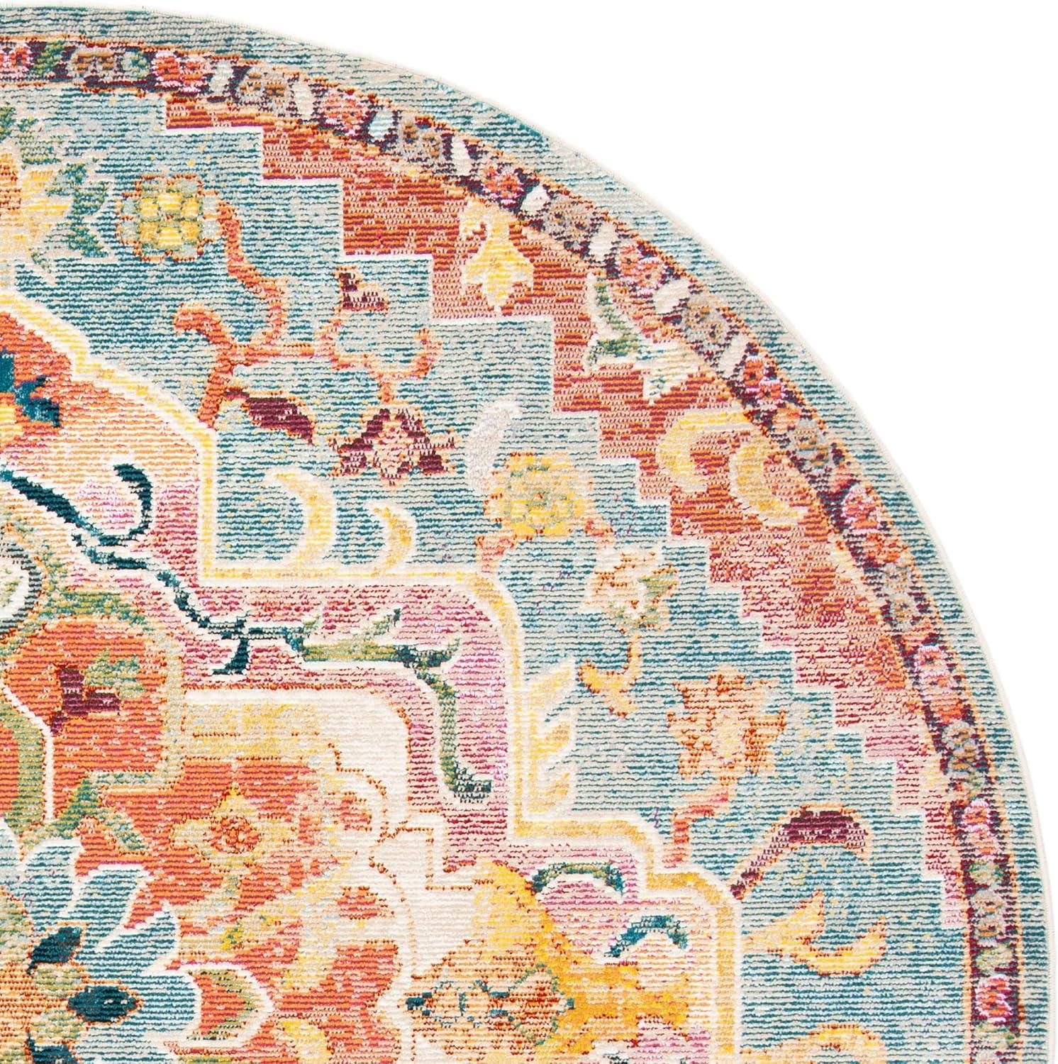 image:imageSAFAVIEH Crystal Collection Area Rug 8 x 10 Teal amp Rose Medallion Distressed Design NonShedding amp Easy Care Ideal for High Traffic Areas in Living Room Bedroom CRS501TOrangeTeal