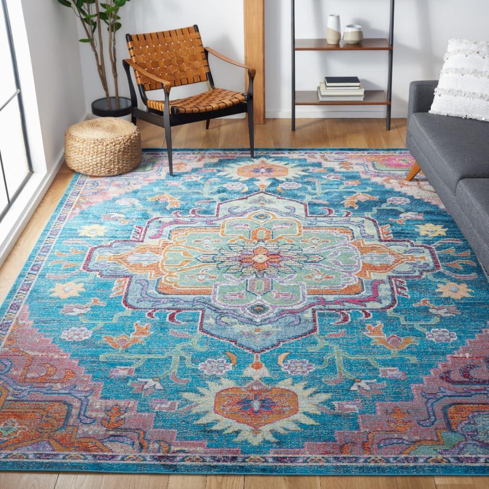 image:imageSAFAVIEH Crystal Collection Area Rug 8 x 10 Teal amp Rose Medallion Distressed Design NonShedding amp Easy Care Ideal for High Traffic Areas in Living Room Bedroom CRS501TTealRose