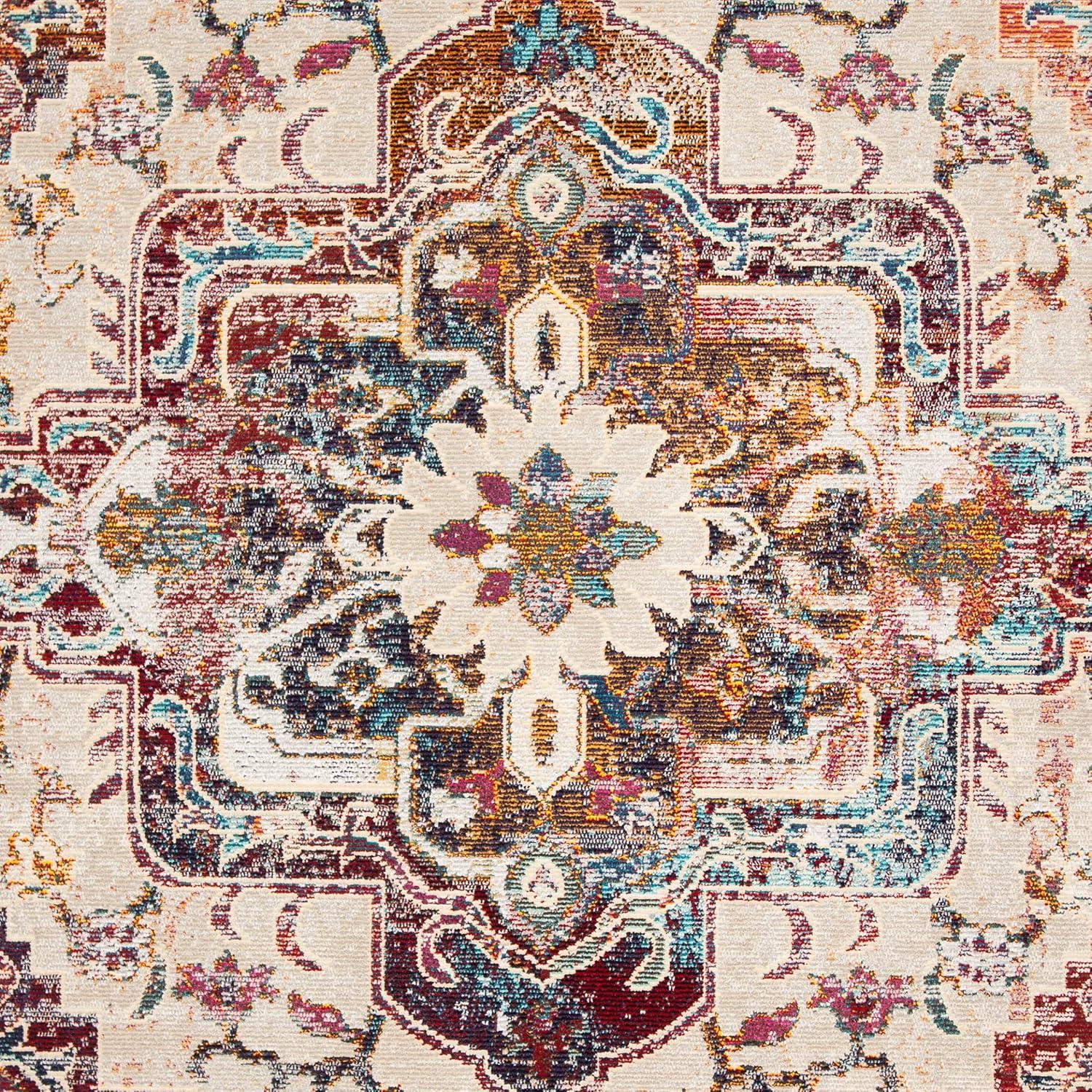 image:imageSAFAVIEH Crystal Collection Area Rug 8 x 10 Teal amp Rose Medallion Distressed Design NonShedding amp Easy Care Ideal for High Traffic Areas in Living Room Bedroom CRS501TLight BlueBurgundy