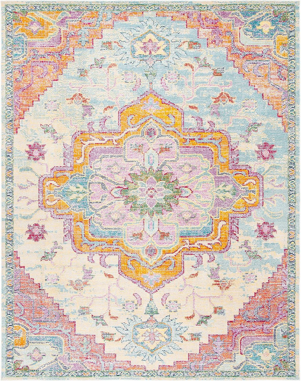 image:imageSAFAVIEH Crystal Collection Area Rug 8 x 10 Teal amp Rose Medallion Distressed Design NonShedding amp Easy Care Ideal for High Traffic Areas in Living Room Bedroom CRS501TLight BlueFuchsia