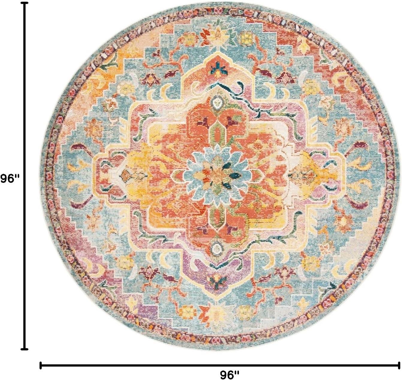 image:imageSAFAVIEH Crystal Collection Area Rug 8 x 10 Teal amp Rose Medallion Distressed Design NonShedding amp Easy Care Ideal for High Traffic Areas in Living Room Bedroom CRS501TOrangeTeal