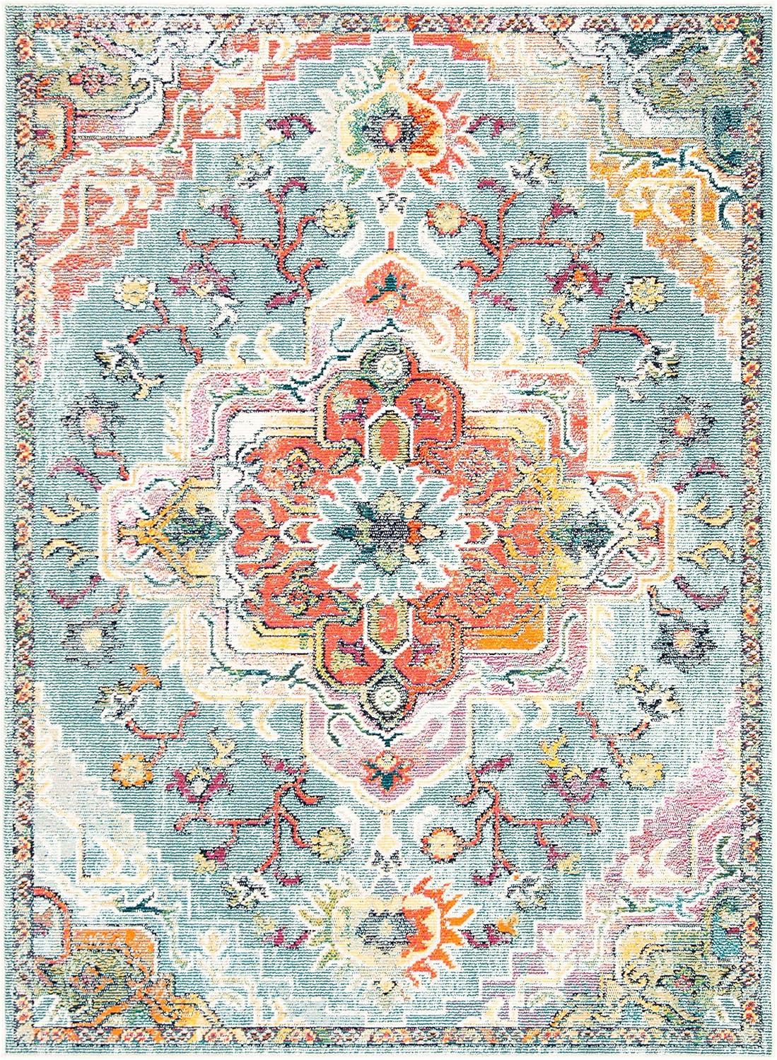 image:imageSAFAVIEH Crystal Collection Area Rug 8 x 10 Teal amp Rose Medallion Distressed Design NonShedding amp Easy Care Ideal for High Traffic Areas in Living Room Bedroom CRS501TTealOrange