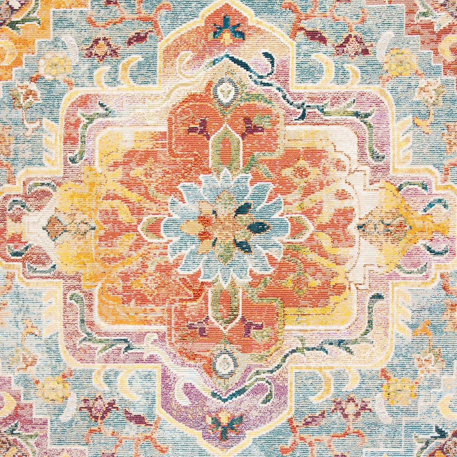 image:imageSAFAVIEH Crystal Collection Area Rug 8 x 10 Teal amp Rose Medallion Distressed Design NonShedding amp Easy Care Ideal for High Traffic Areas in Living Room Bedroom CRS501TOrangeTeal