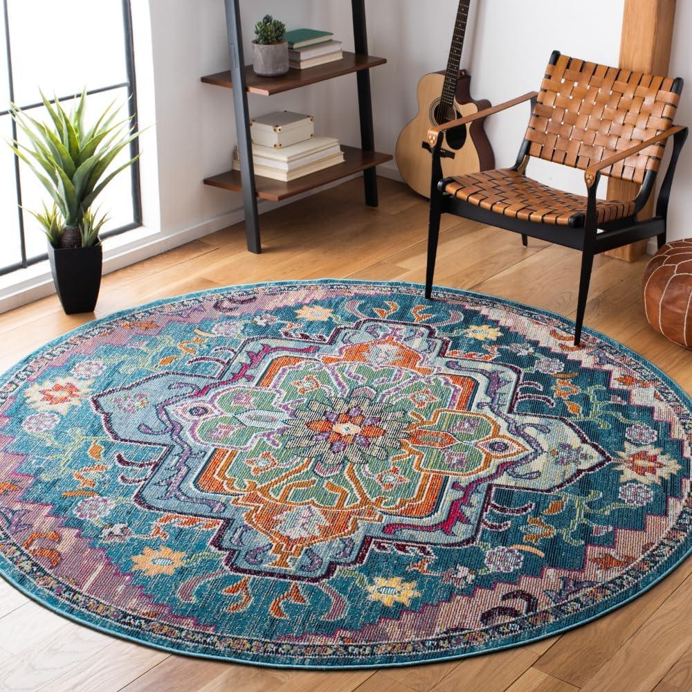 image:imageSAFAVIEH Crystal Collection Area Rug 8 x 10 Teal amp Rose Medallion Distressed Design NonShedding amp Easy Care Ideal for High Traffic Areas in Living Room Bedroom CRS501TTealRose