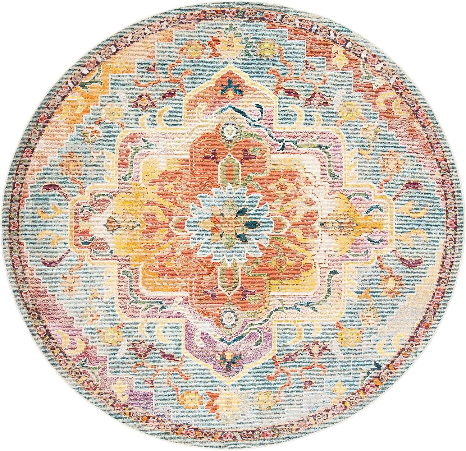 image:imageSAFAVIEH Crystal Collection Area Rug 8 x 10 Teal amp Rose Medallion Distressed Design NonShedding amp Easy Care Ideal for High Traffic Areas in Living Room Bedroom CRS501TOrangeTeal