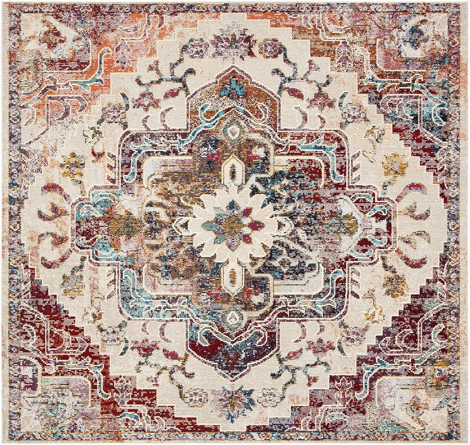 image:imageSAFAVIEH Crystal Collection Area Rug 8 x 10 Teal amp Rose Medallion Distressed Design NonShedding amp Easy Care Ideal for High Traffic Areas in Living Room Bedroom CRS501TLight BlueBurgundy