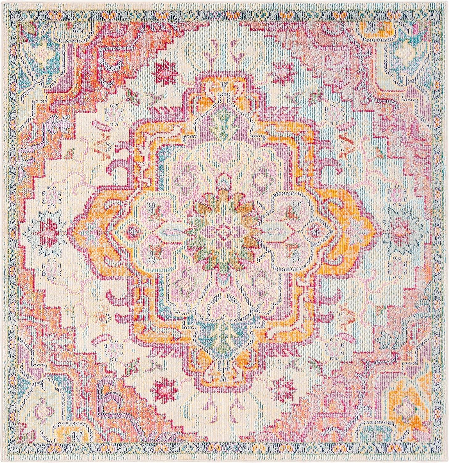 image:imageSAFAVIEH Crystal Collection Area Rug 8 x 10 Teal amp Rose Medallion Distressed Design NonShedding amp Easy Care Ideal for High Traffic Areas in Living Room Bedroom CRS501TLight BlueFuchsia