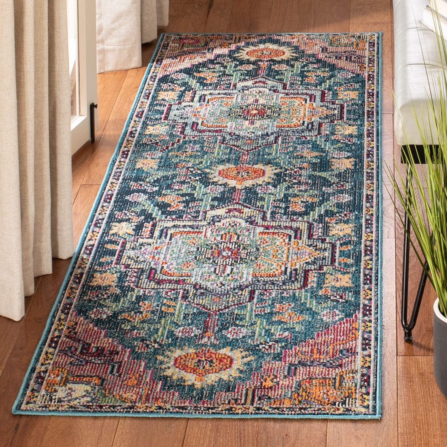 image:imageSAFAVIEH Crystal Collection Area Rug 8 x 10 Teal amp Rose Medallion Distressed Design NonShedding amp Easy Care Ideal for High Traffic Areas in Living Room Bedroom CRS501TTealRose