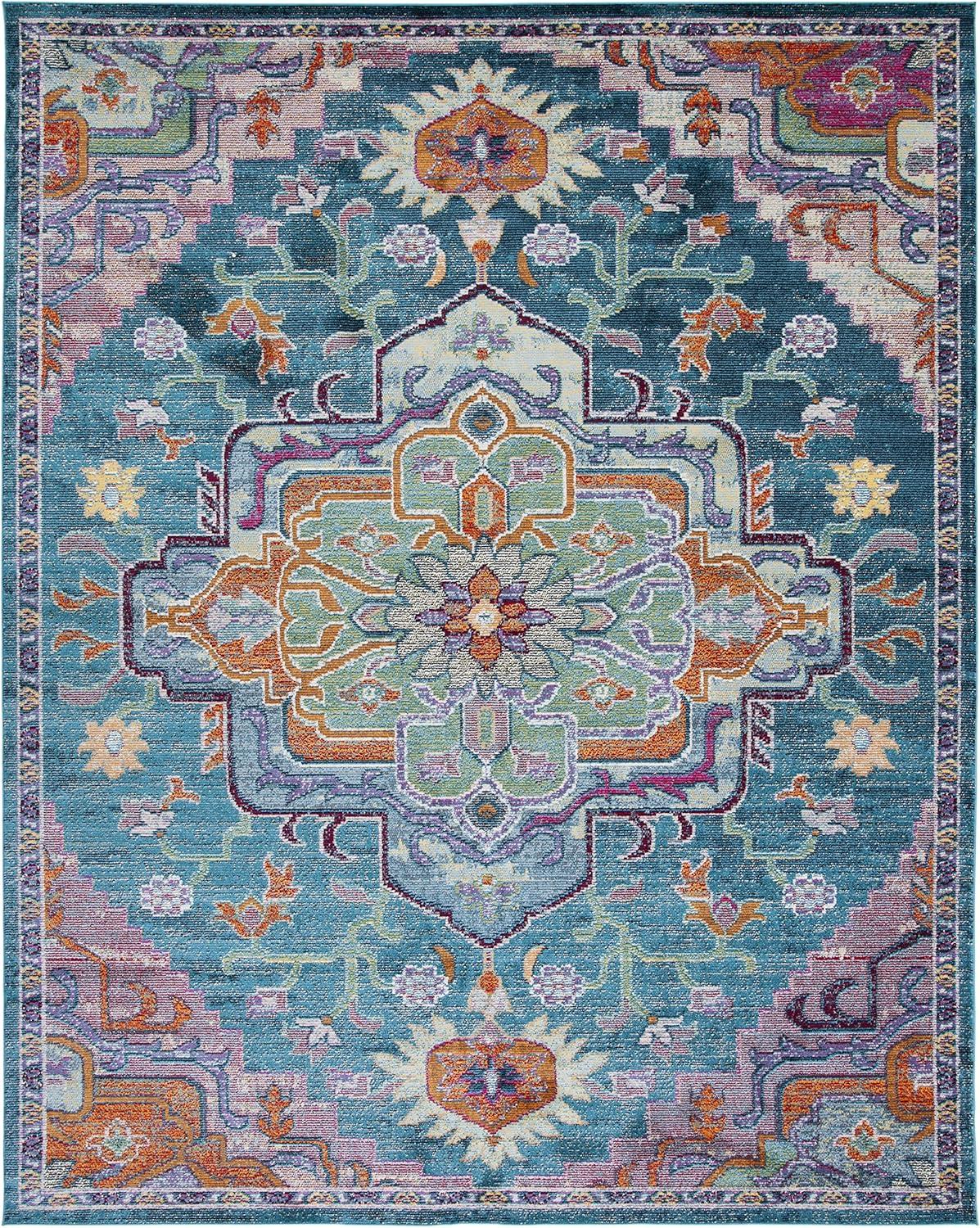 image:imageSAFAVIEH Crystal Collection Area Rug 8 x 10 Teal amp Rose Medallion Distressed Design NonShedding amp Easy Care Ideal for High Traffic Areas in Living Room Bedroom CRS501TTealRose