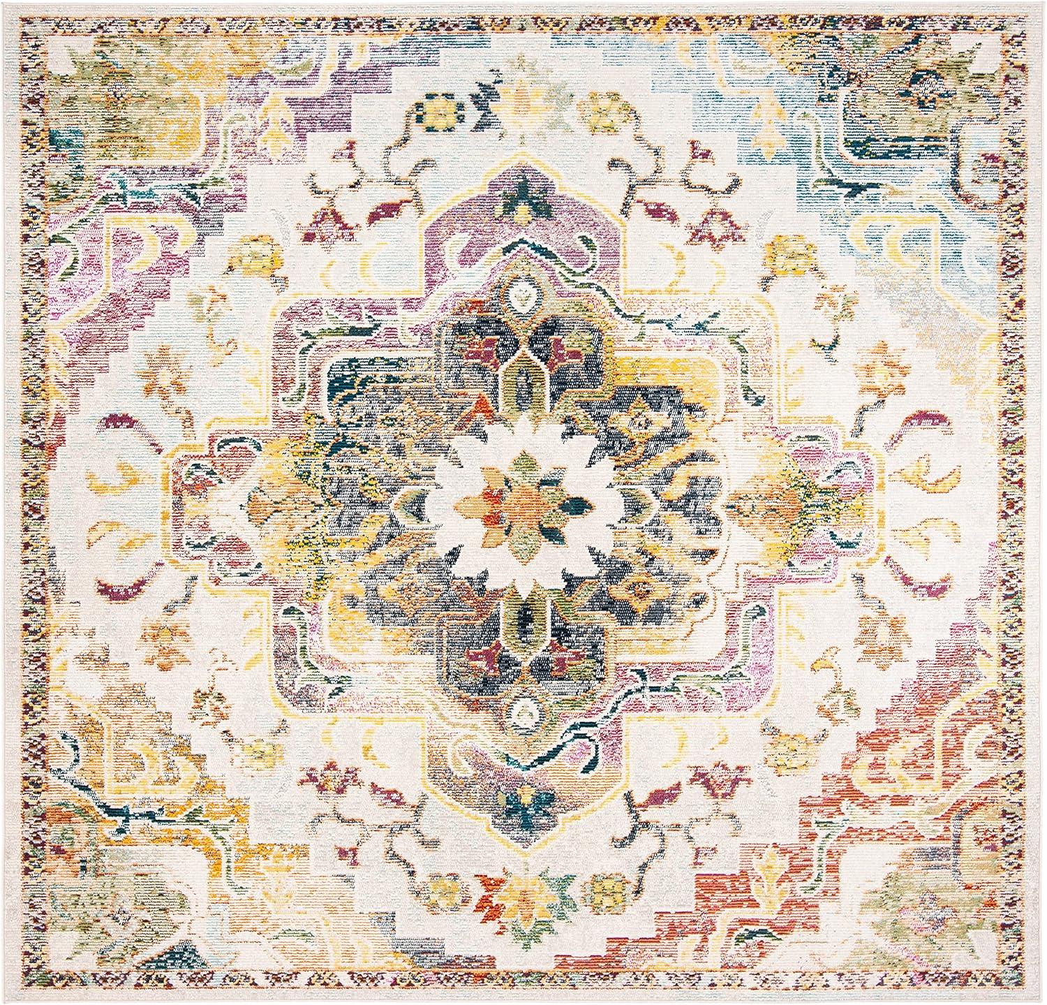 image:imageSAFAVIEH Crystal Collection Area Rug 8 x 10 Teal amp Rose Medallion Distressed Design NonShedding amp Easy Care Ideal for High Traffic Areas in Living Room Bedroom CRS501TLight BlueGrey