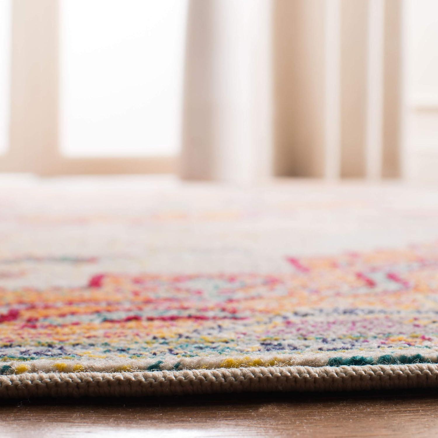 image:imageSAFAVIEH Crystal Collection Area Rug 8 x 10 Teal amp Rose Medallion Distressed Design NonShedding amp Easy Care Ideal for High Traffic Areas in Living Room Bedroom CRS501TLight BlueFuchsia
