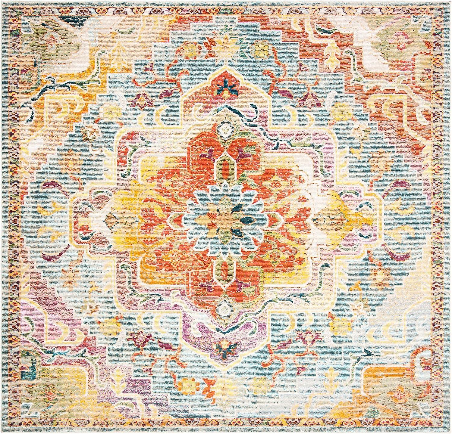 image:imageSAFAVIEH Crystal Collection Area Rug 8 x 10 Teal amp Rose Medallion Distressed Design NonShedding amp Easy Care Ideal for High Traffic Areas in Living Room Bedroom CRS501TOrangeTeal