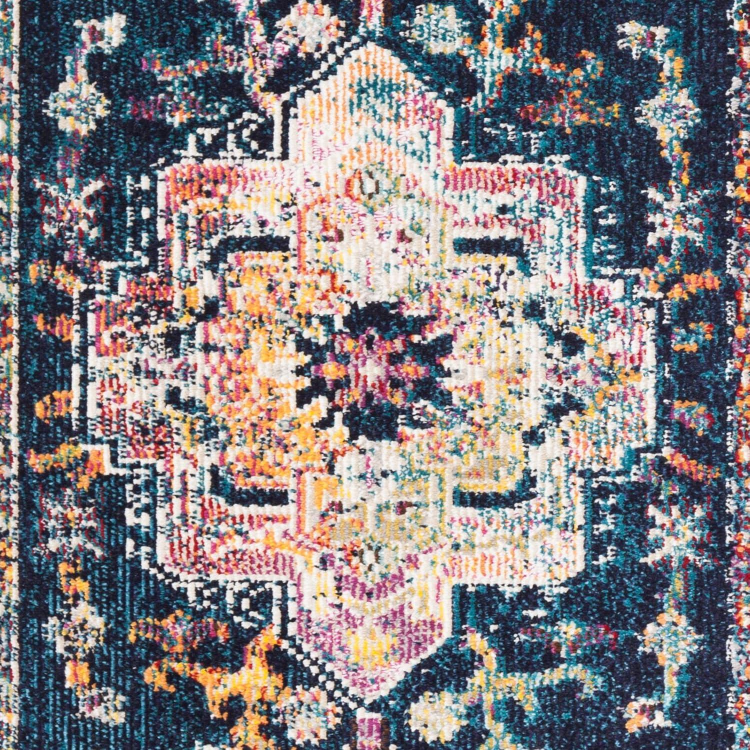 image:imageSAFAVIEH Crystal Collection Area Rug 8 x 10 Teal amp Rose Medallion Distressed Design NonShedding amp Easy Care Ideal for High Traffic Areas in Living Room Bedroom CRS501TNavyFuchsia