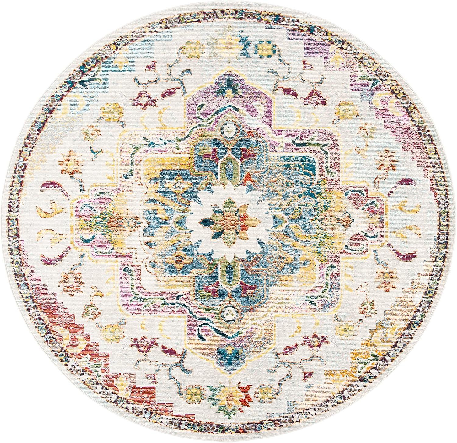 image:imageSAFAVIEH Crystal Collection Area Rug 8 x 10 Teal amp Rose Medallion Distressed Design NonShedding amp Easy Care Ideal for High Traffic Areas in Living Room Bedroom CRS501TLight BlueGrey