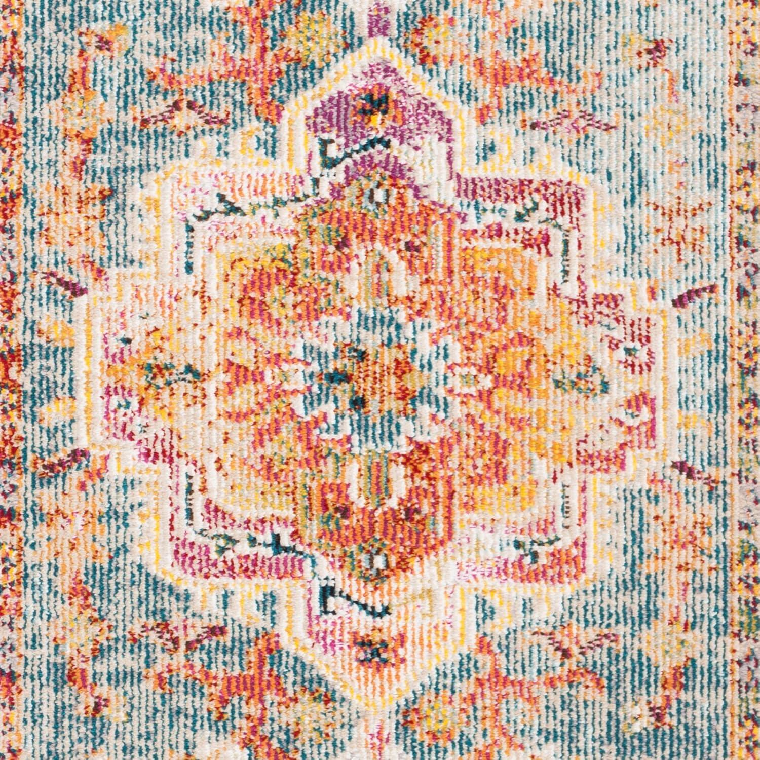 image:imageSAFAVIEH Crystal Collection Area Rug 8 x 10 Teal amp Rose Medallion Distressed Design NonShedding amp Easy Care Ideal for High Traffic Areas in Living Room Bedroom CRS501TOrangeTeal