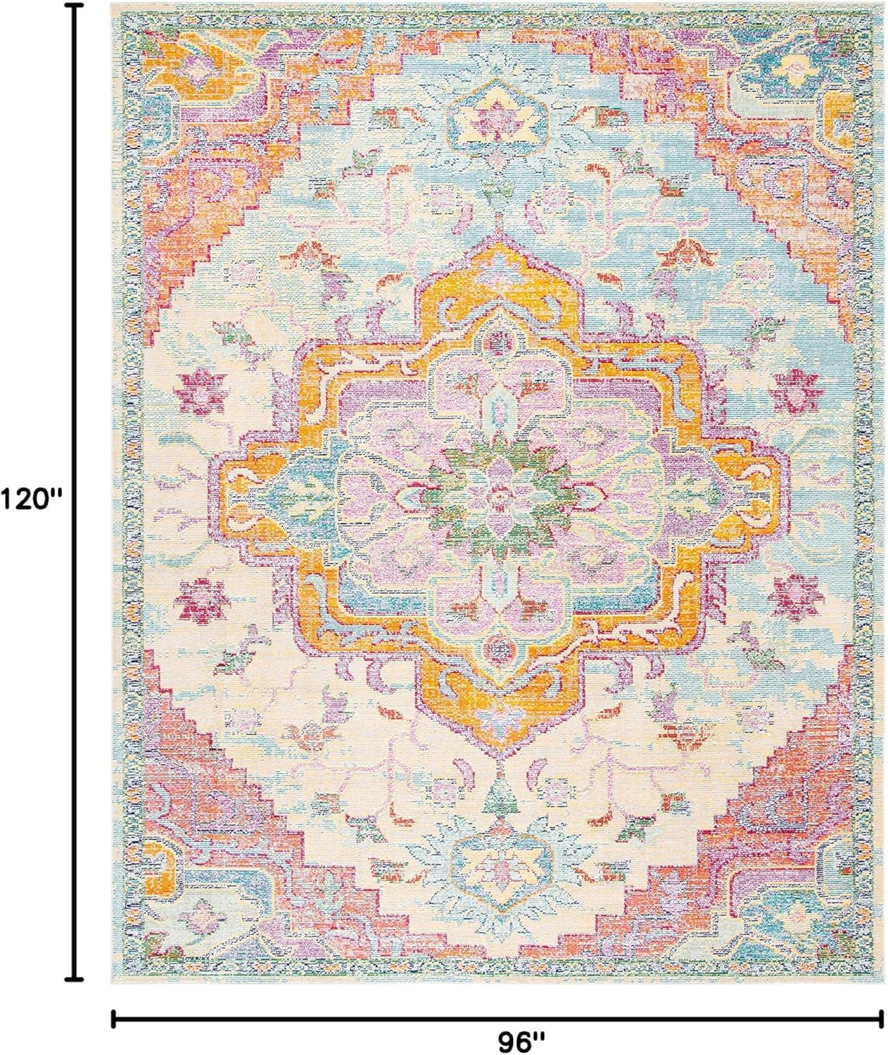 image:imageSAFAVIEH Crystal Collection Area Rug 8 x 10 Teal amp Rose Medallion Distressed Design NonShedding amp Easy Care Ideal for High Traffic Areas in Living Room Bedroom CRS501TLight BlueFuchsia