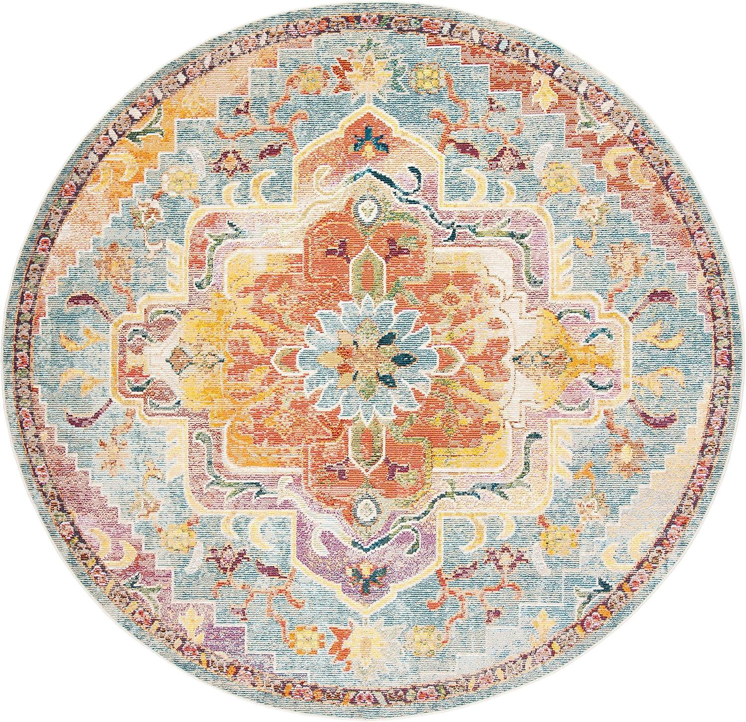 image:imageSAFAVIEH Crystal Collection Area Rug 8 x 10 Teal amp Rose Medallion Distressed Design NonShedding amp Easy Care Ideal for High Traffic Areas in Living Room Bedroom CRS501TOrangeTeal