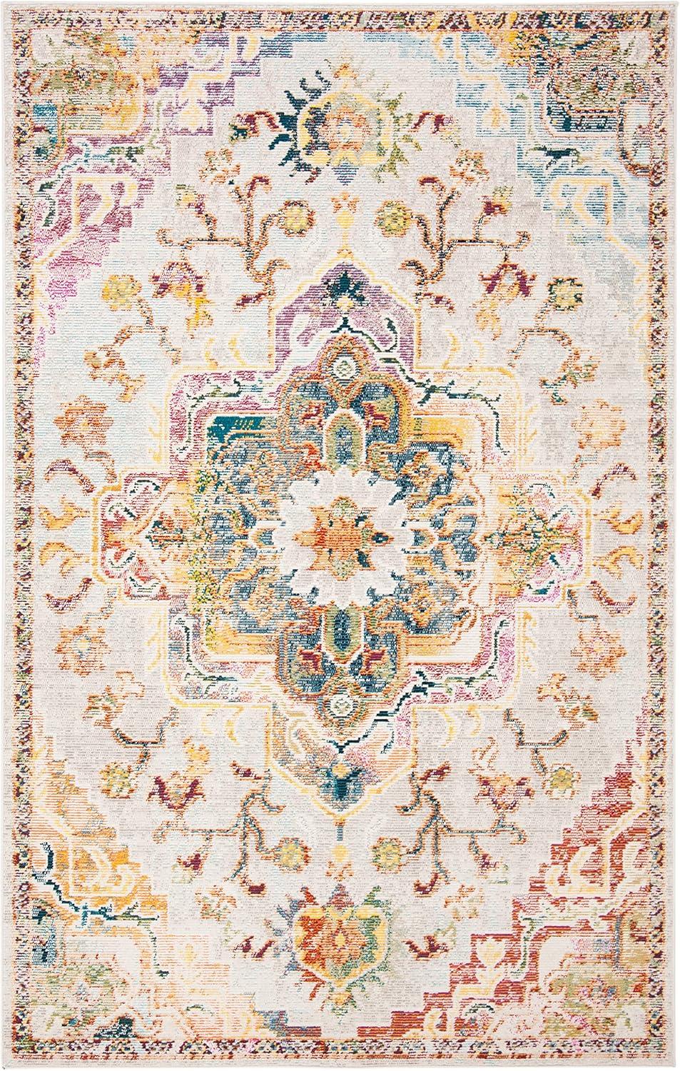 image:imageSAFAVIEH Crystal Collection Area Rug 8 x 10 Teal amp Rose Medallion Distressed Design NonShedding amp Easy Care Ideal for High Traffic Areas in Living Room Bedroom CRS501TLight BlueGrey