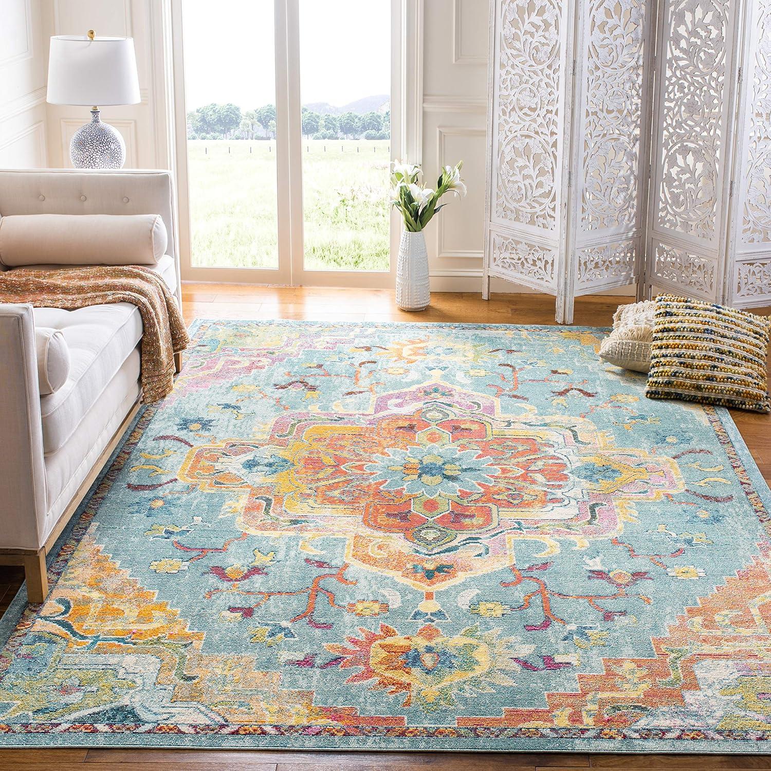 image:imageSAFAVIEH Crystal Collection Area Rug 8 x 10 Teal amp Rose Medallion Distressed Design NonShedding amp Easy Care Ideal for High Traffic Areas in Living Room Bedroom CRS501TTealOrange