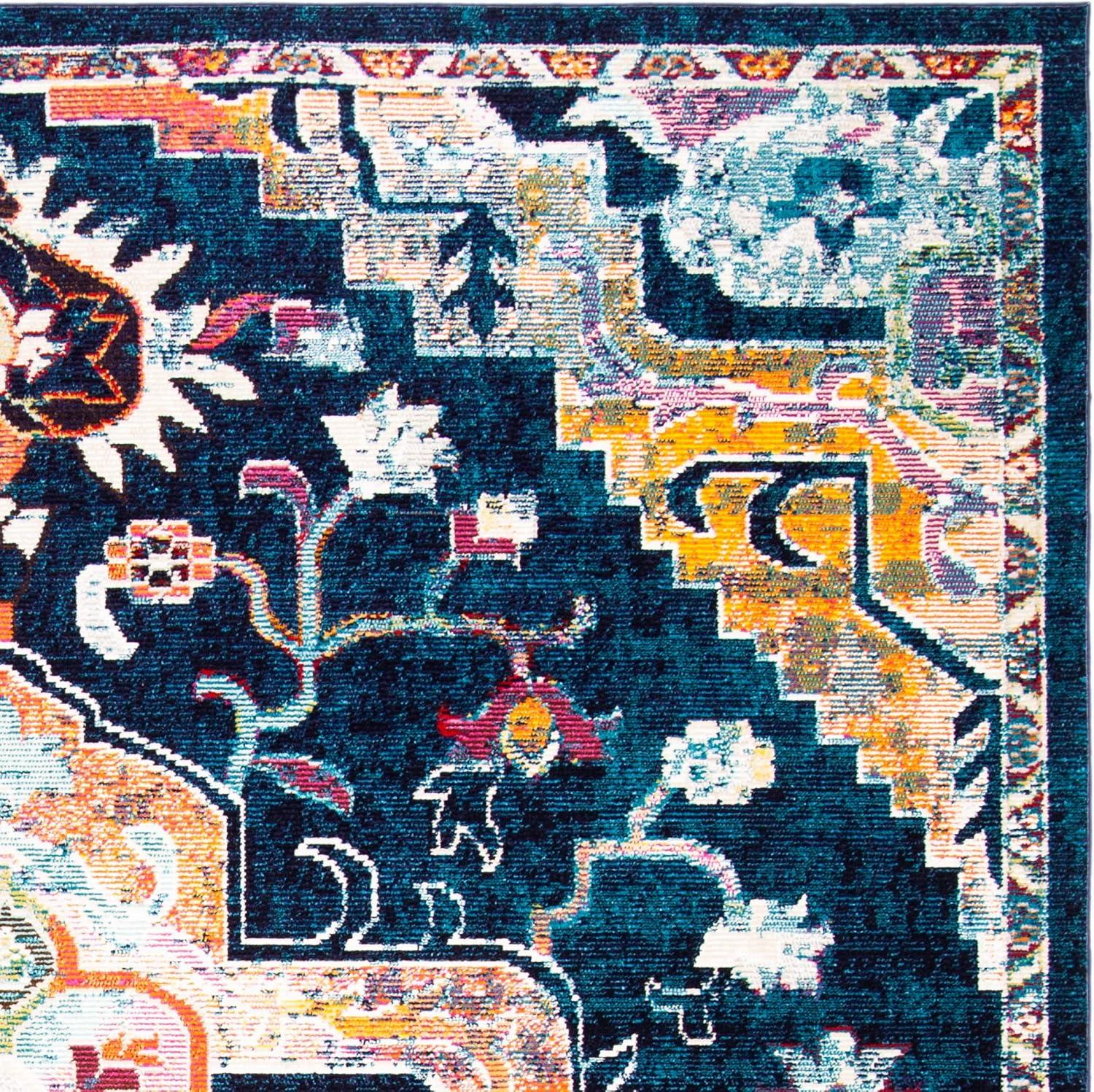 image:imageSAFAVIEH Crystal Collection Area Rug 8 x 10 Teal amp Rose Medallion Distressed Design NonShedding amp Easy Care Ideal for High Traffic Areas in Living Room Bedroom CRS501TNavyFuchsia