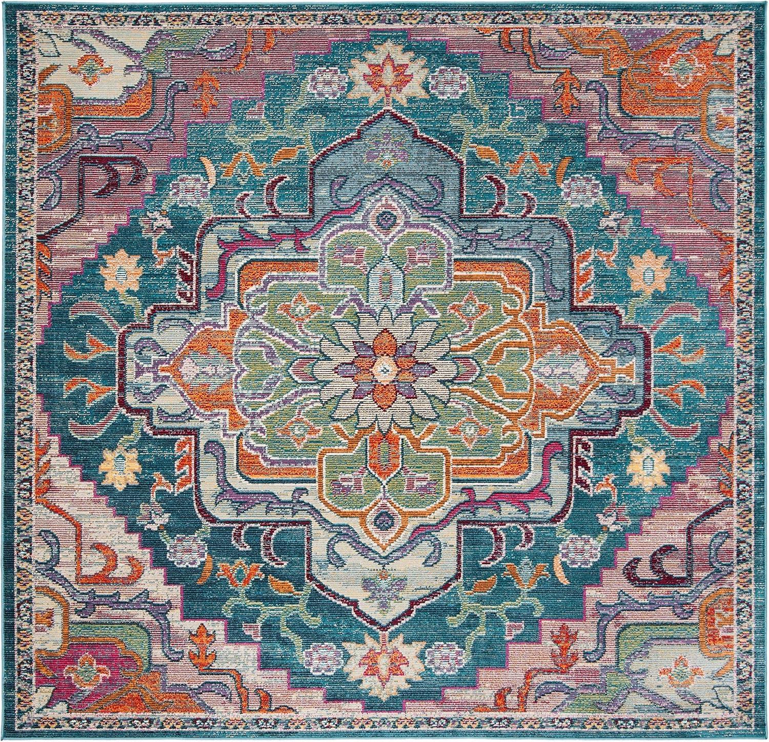 image:imageSAFAVIEH Crystal Collection Area Rug 8 x 10 Teal amp Rose Medallion Distressed Design NonShedding amp Easy Care Ideal for High Traffic Areas in Living Room Bedroom CRS501TTealRose