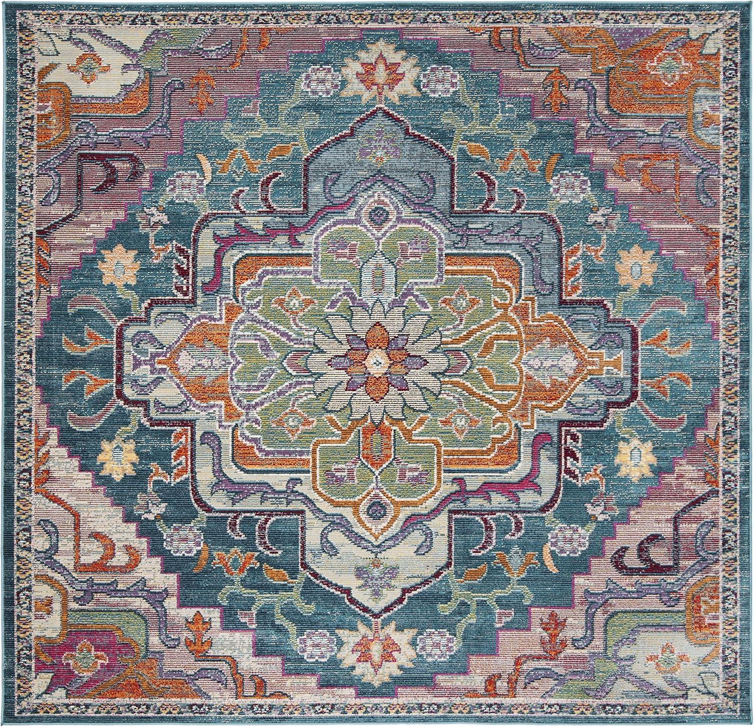 image:imageSAFAVIEH Crystal Collection Area Rug 8 x 10 Teal amp Rose Medallion Distressed Design NonShedding amp Easy Care Ideal for High Traffic Areas in Living Room Bedroom CRS501TTealRose