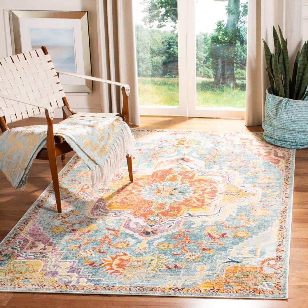 image:imageSAFAVIEH Crystal Collection Area Rug 8 x 10 Teal amp Rose Medallion Distressed Design NonShedding amp Easy Care Ideal for High Traffic Areas in Living Room Bedroom CRS501TOrangeTeal