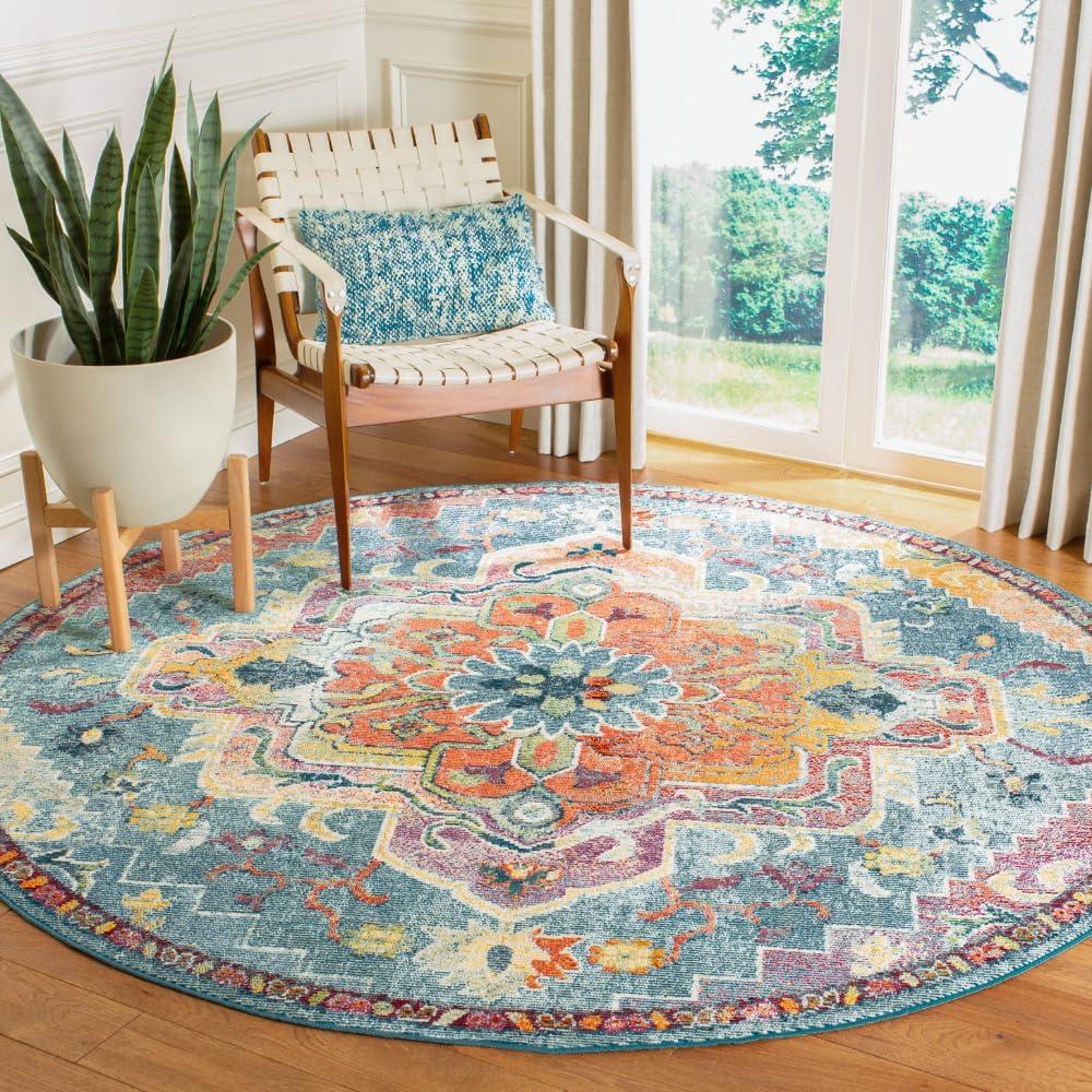 image:imageSAFAVIEH Crystal Collection Area Rug 8 x 10 Teal amp Rose Medallion Distressed Design NonShedding amp Easy Care Ideal for High Traffic Areas in Living Room Bedroom CRS501TTealOrange