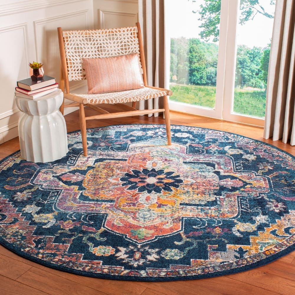 image:imageSAFAVIEH Crystal Collection Area Rug 8 x 10 Teal amp Rose Medallion Distressed Design NonShedding amp Easy Care Ideal for High Traffic Areas in Living Room Bedroom CRS501TNavyFuchsia