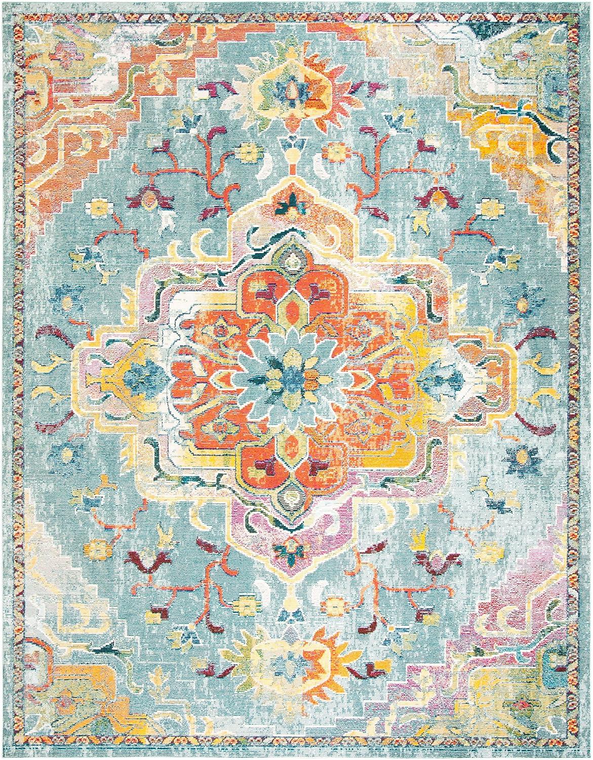 image:imageSAFAVIEH Crystal Collection Area Rug 8 x 10 Teal amp Rose Medallion Distressed Design NonShedding amp Easy Care Ideal for High Traffic Areas in Living Room Bedroom CRS501TTealOrange