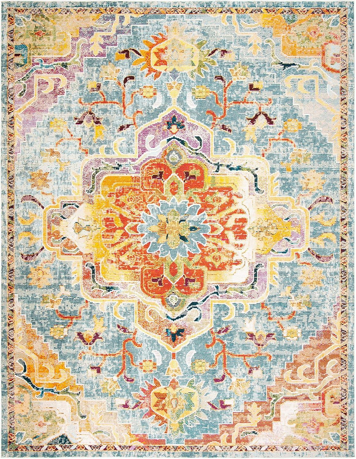 image:imageSAFAVIEH Crystal Collection Area Rug 8 x 10 Teal amp Rose Medallion Distressed Design NonShedding amp Easy Care Ideal for High Traffic Areas in Living Room Bedroom CRS501TOrangeTeal