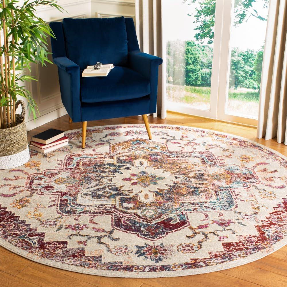 image:imageSAFAVIEH Crystal Collection Area Rug 8 x 10 Teal amp Rose Medallion Distressed Design NonShedding amp Easy Care Ideal for High Traffic Areas in Living Room Bedroom CRS501TLight BlueBurgundy