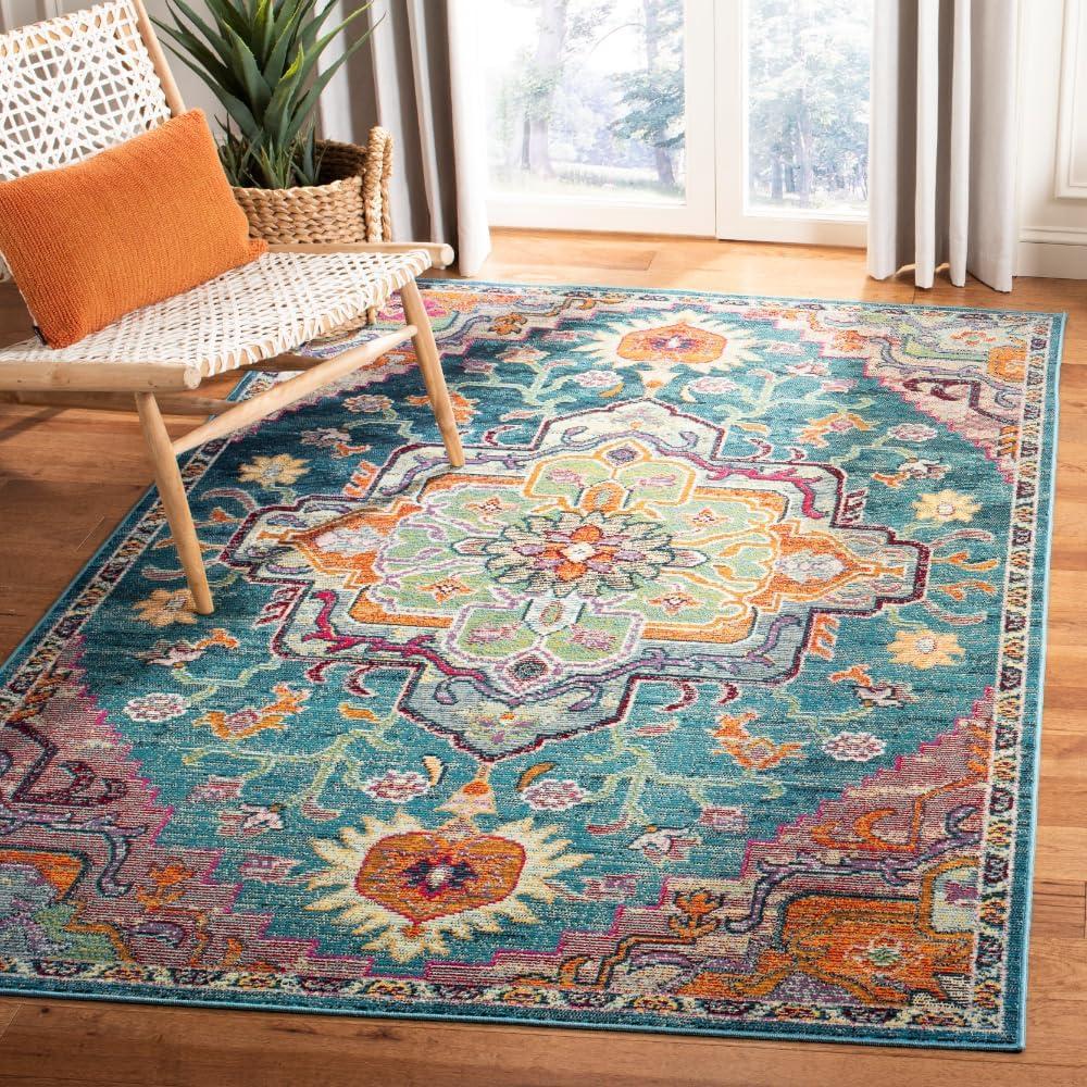 image:imageSAFAVIEH Crystal Collection Area Rug 8 x 10 Teal amp Rose Medallion Distressed Design NonShedding amp Easy Care Ideal for High Traffic Areas in Living Room Bedroom CRS501TTealRose