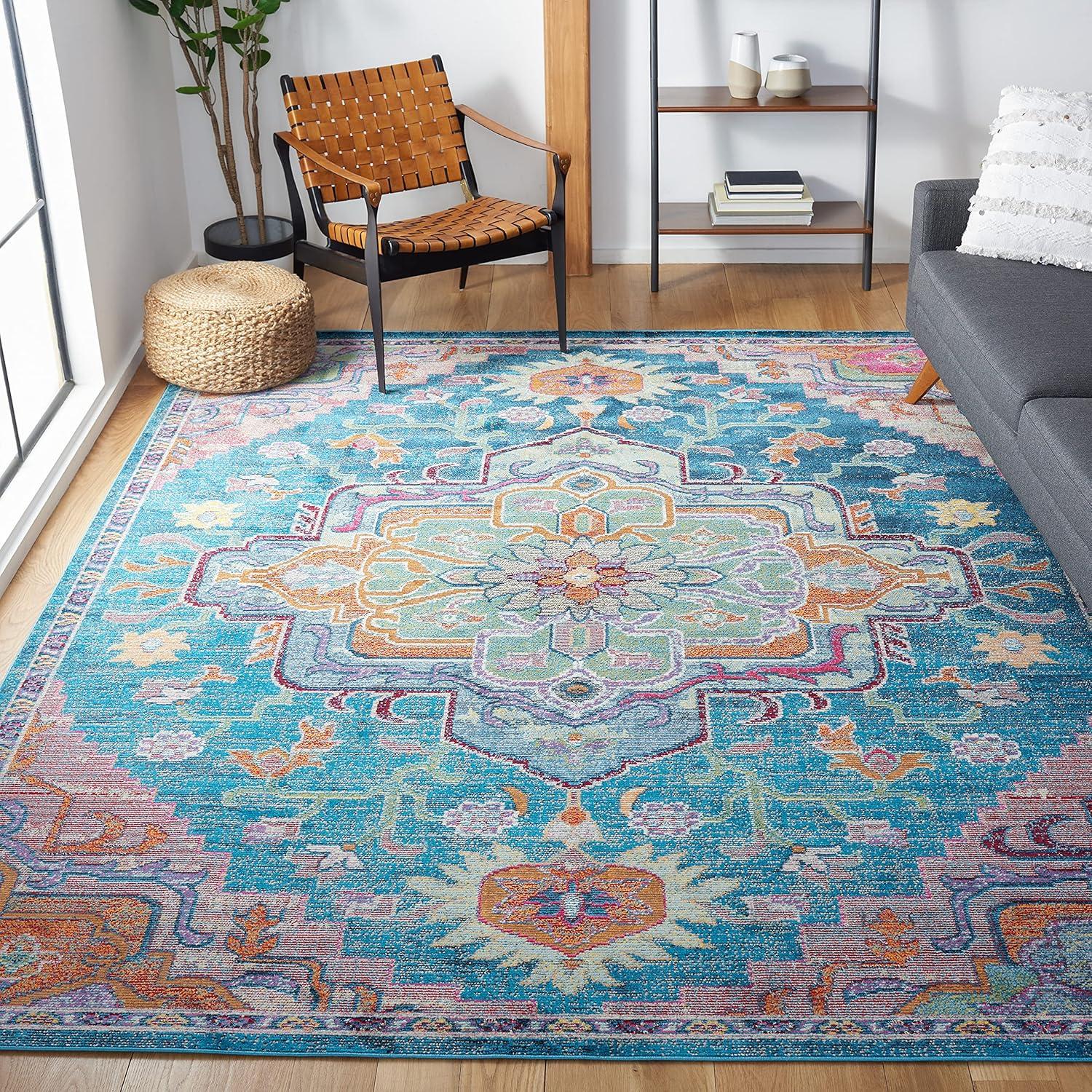 image:imageSAFAVIEH Crystal Collection Area Rug 8 x 10 Teal amp Rose Medallion Distressed Design NonShedding amp Easy Care Ideal for High Traffic Areas in Living Room Bedroom CRS501TTealRose