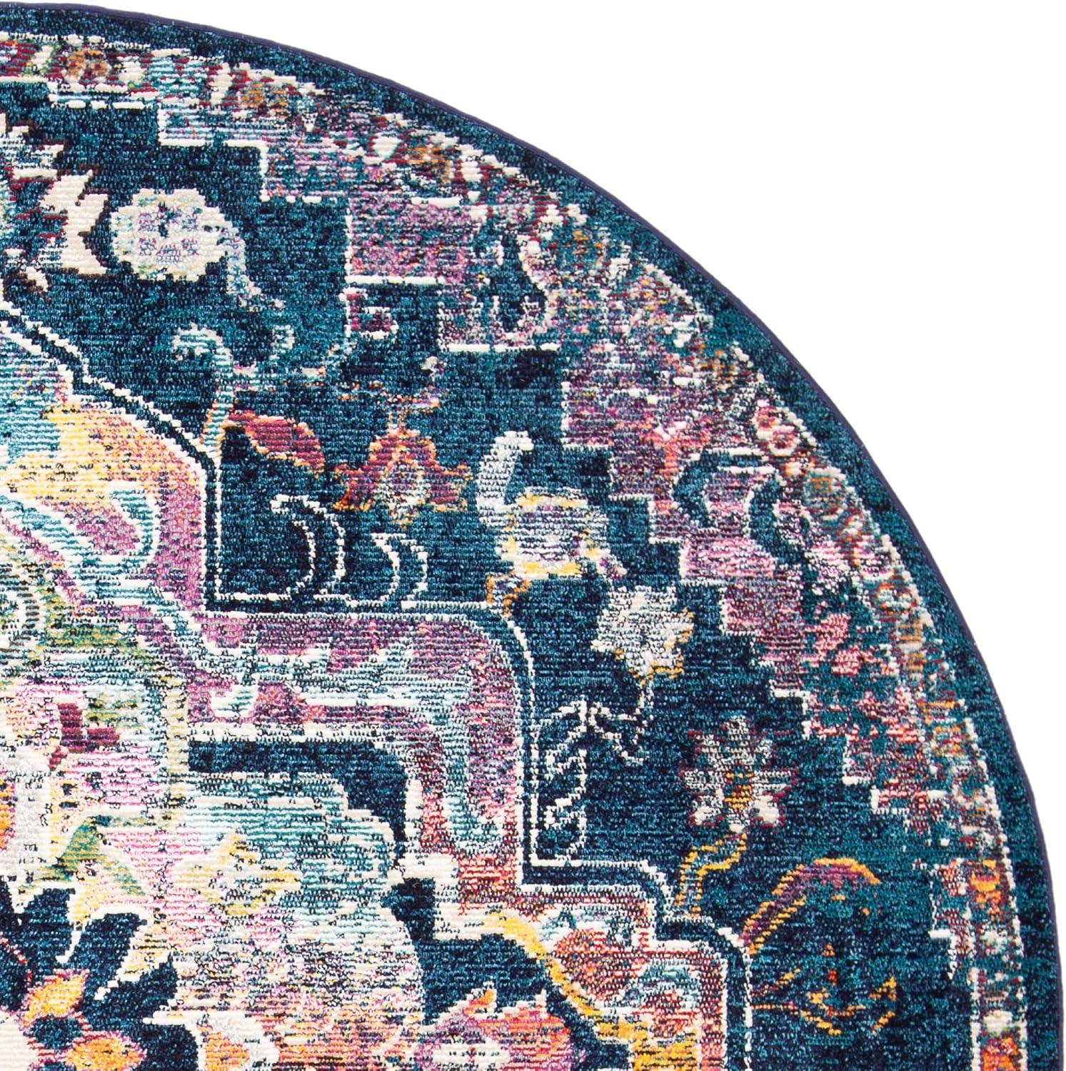 image:imageSAFAVIEH Crystal Collection Area Rug 8 x 10 Teal amp Rose Medallion Distressed Design NonShedding amp Easy Care Ideal for High Traffic Areas in Living Room Bedroom CRS501TNavyFuchsia
